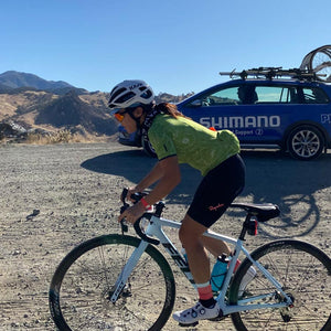 cyclist rides gravel with Shimano neutral support.